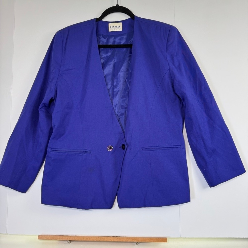Wyndham Collection Petite Royal Blue Collarless Blazer Single Button Jacket